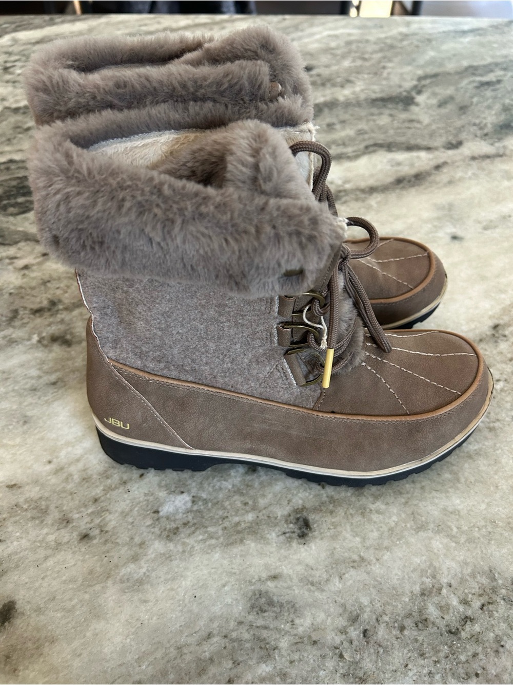 JBU Women's Faux-Fur Winter Boots  Lace-Up Snow Shoes waterproof new size 6